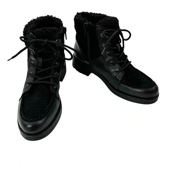 Geox Waterproof Rawelle ABX Leather Combat Ankle Boots Faux Fur Black Size 7 NWT - Picture 7 of 15